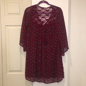 Chic Wine/Burgundy/Oxblood Boho Mini Dress